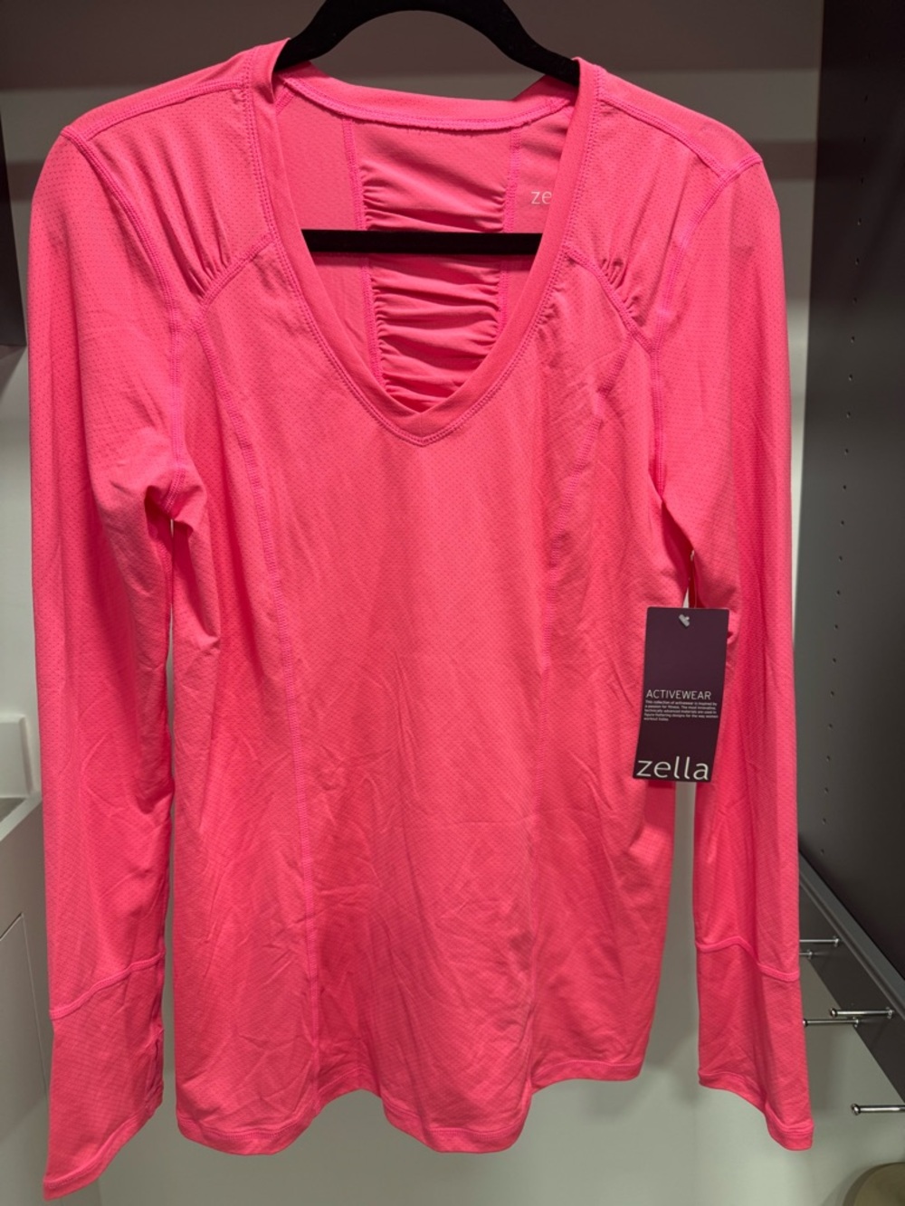 Zella Neon Pink Long-Sleeve V-Neck Active Top